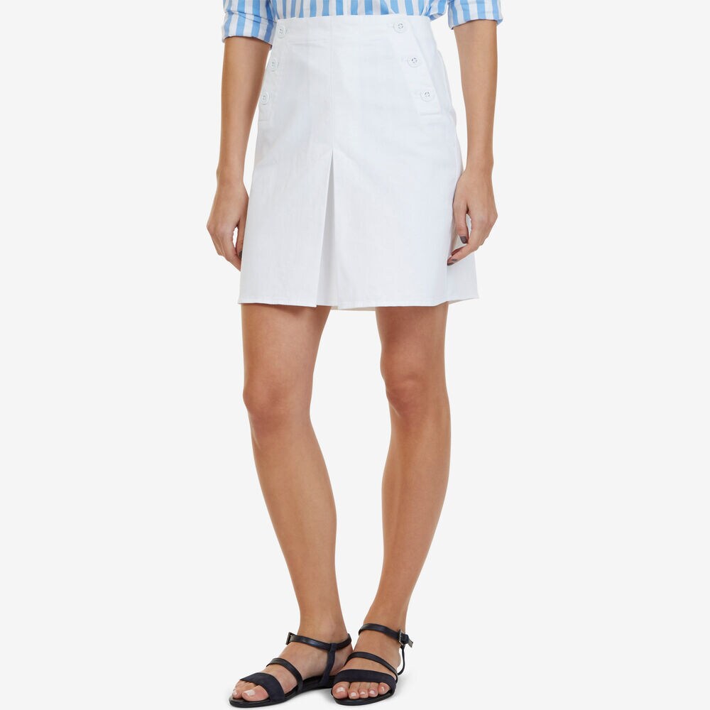 Pleat Front A-Line Skirt,Bright White,large