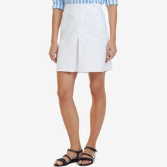 Pleat Front A-Line Skirt,Bright White,large
