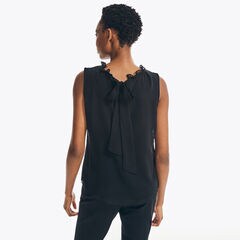 SLEEVELESS TIE-NECK TOP,True Black,large