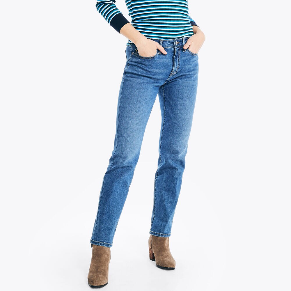 True Flex Mid-Rise Straight Denim,Hawaiian Ocean,large