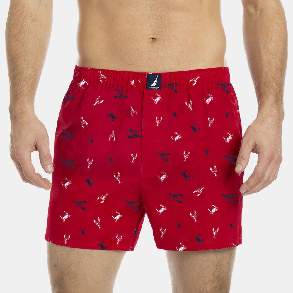 Woven Boxer in Lobster & Crab Print,Bow Burgundy,large