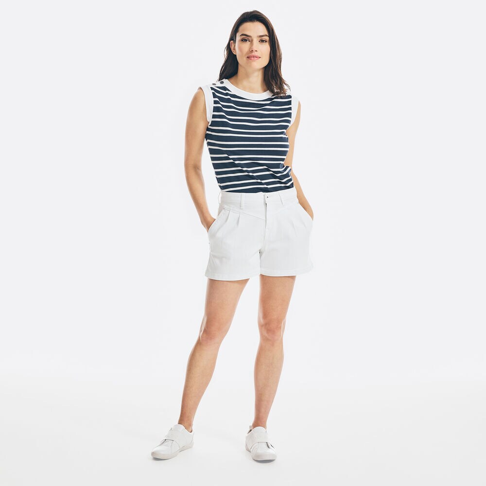 4" NAUTICA JEANS CO. HIGH-WAIST PLEATED DENIM SHORT,Shell,large