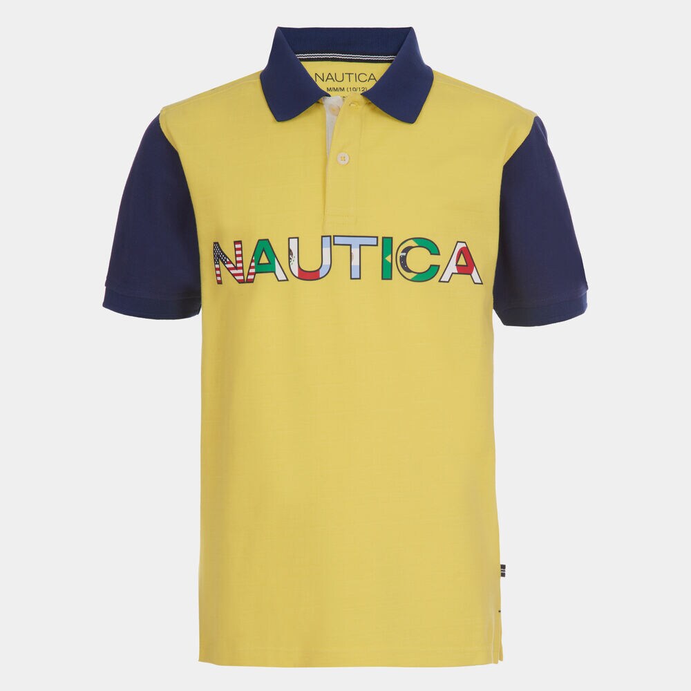 TODDLER BOYS' NAUTICA FLAGS POLO (2T-4T),Marigold,large