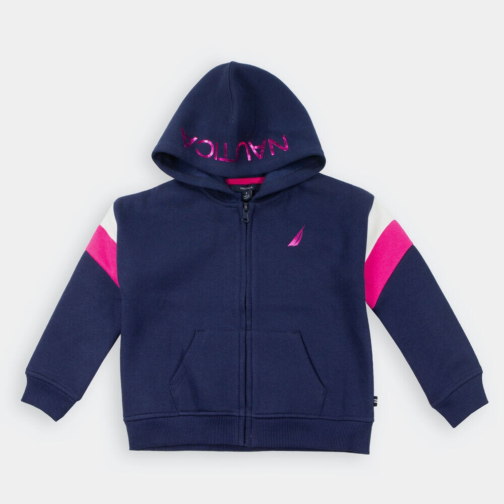 LITTLE GIRLS' LOGO FLEECE FULL-ZIP HOODIE (4-7),Navy,large