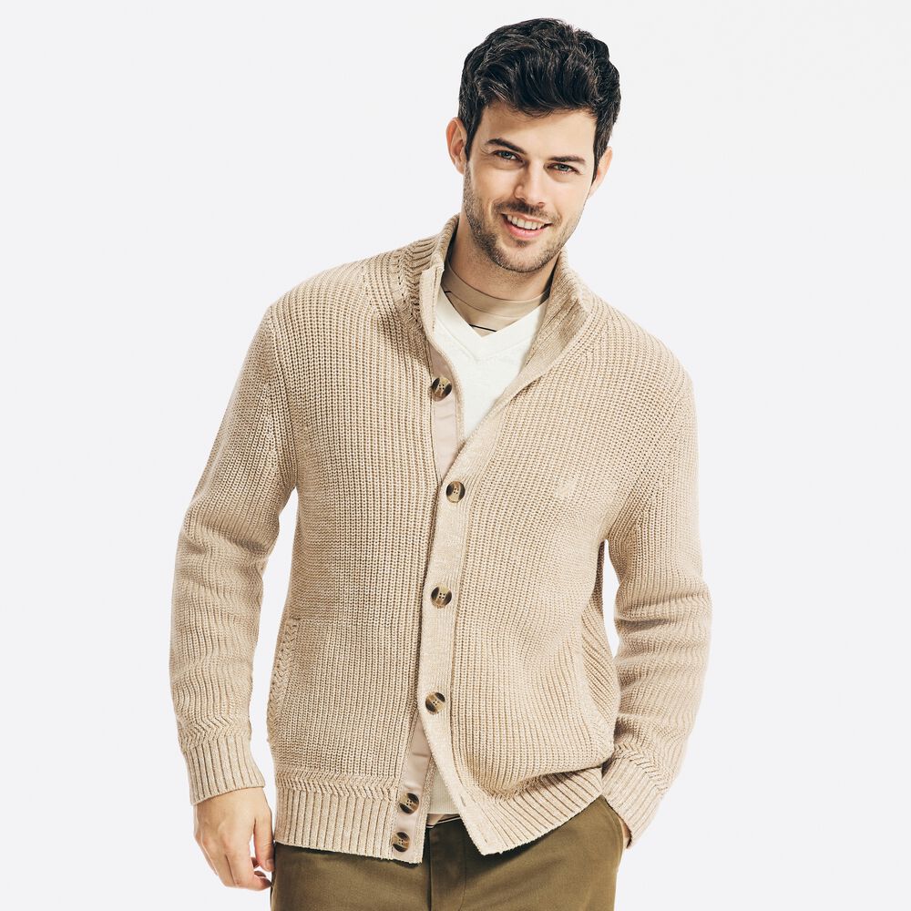 TEXTURED BUTTON CARDIGAN,Tuscany Tan,large