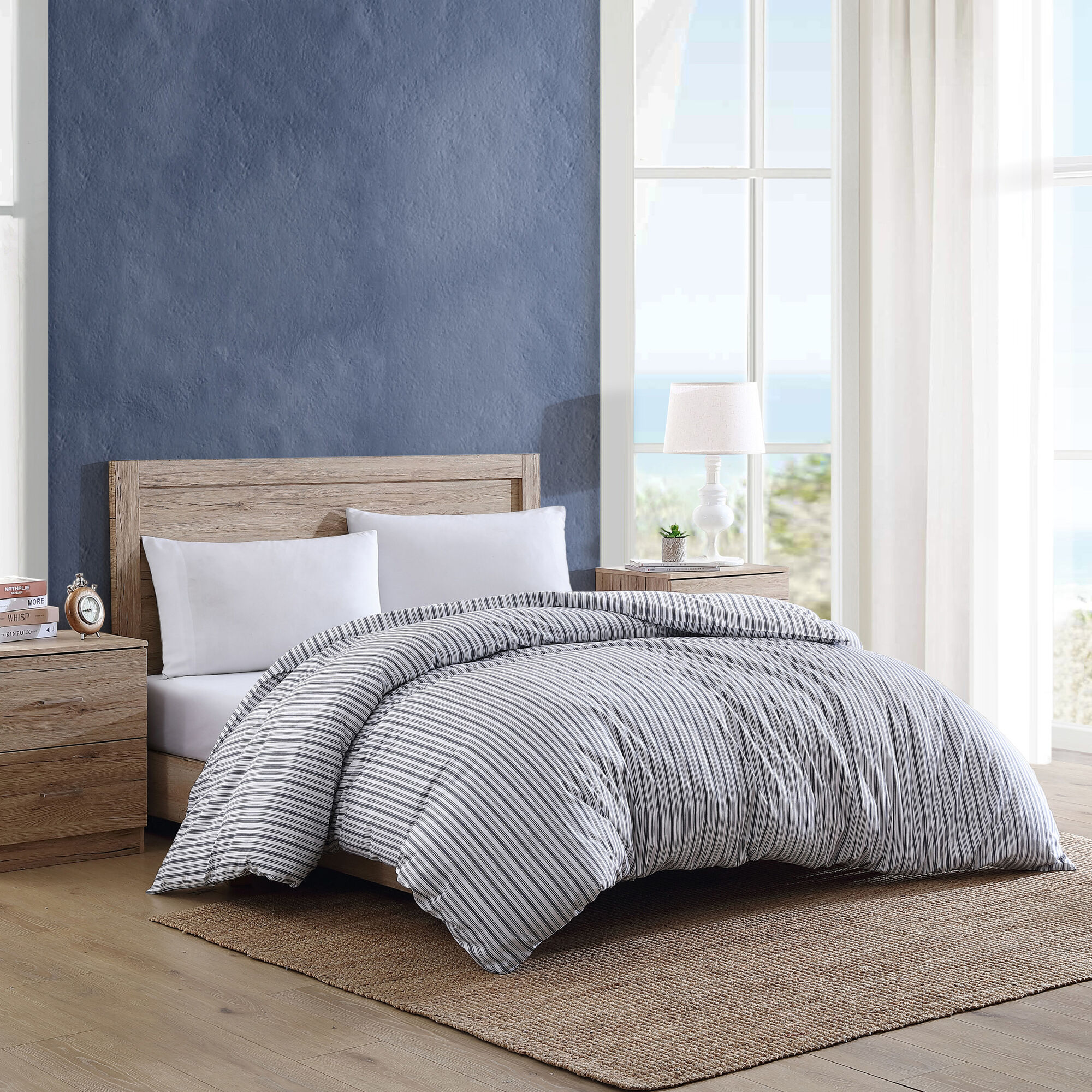 Coleridge Striped Charcoal King Duvet Cover,Grey Heather,large