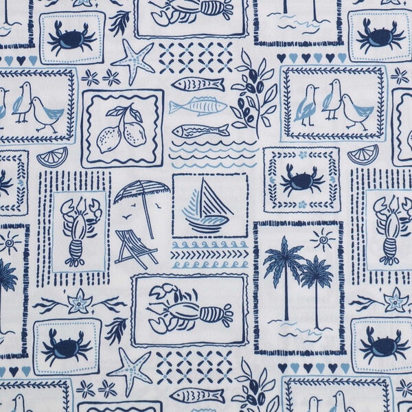 Beach Collage Blue Full Sheet Set