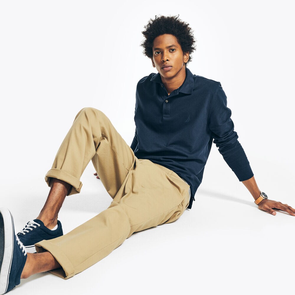 Classic Fit Long-Sleeve Polo,Navy,large