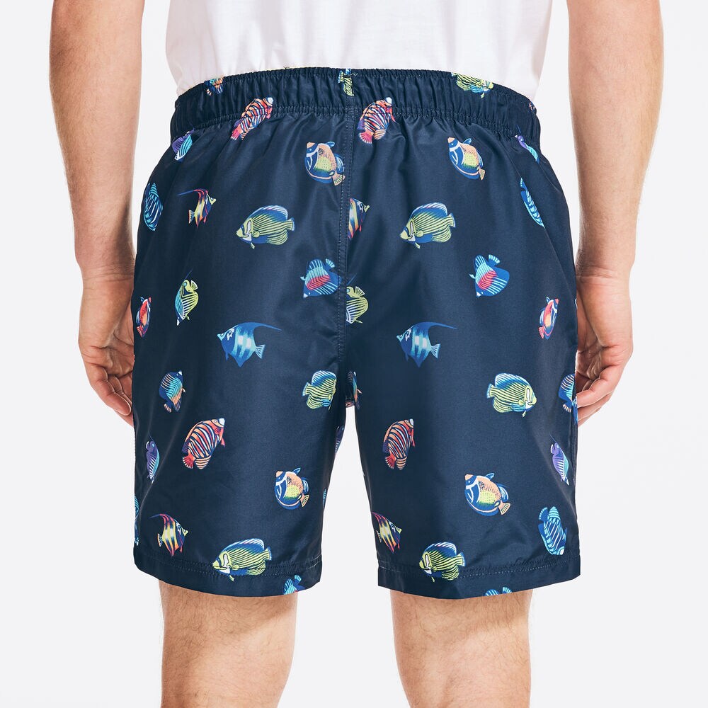 8" TROPICAL FISH PRINT SWIM SHORTS,Navy,large