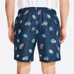 8" TROPICAL FISH PRINT SWIM SHORTS,Navy,large