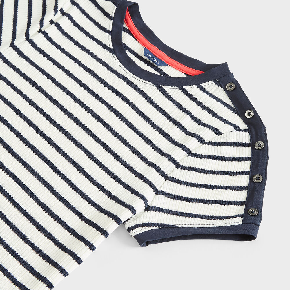 STRIPE BUTTON-SHOULDER KNIT TOP,Marshmallow,large