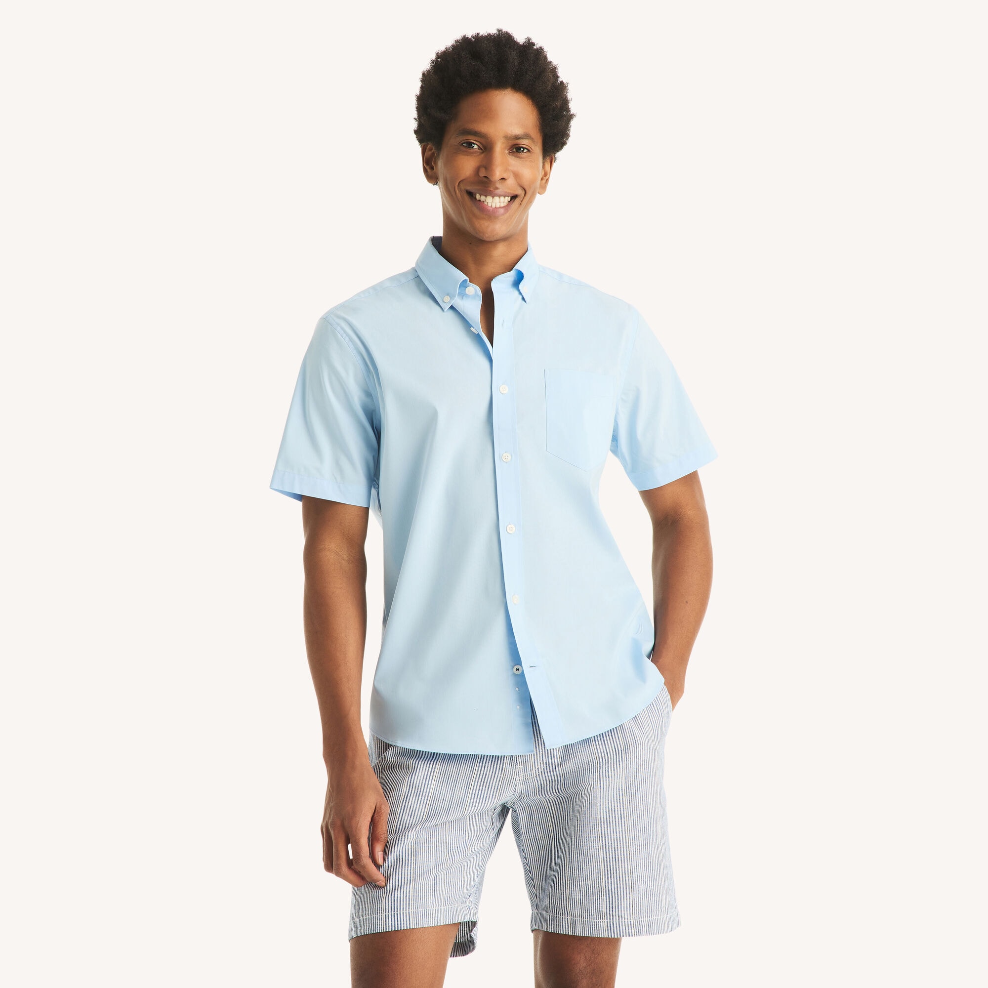 Short-Sleeve Classic Fit Shirt,Azure Blue,large