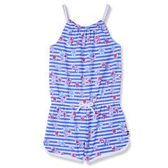 Toddler Girls' Floral + Striped Jersey Romper (2T-4T),Classic Blue,large