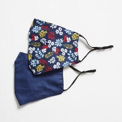 FLORAL PRINT AND SOLID REUSABLE FACE MASK, 2 PACK,Navy,large