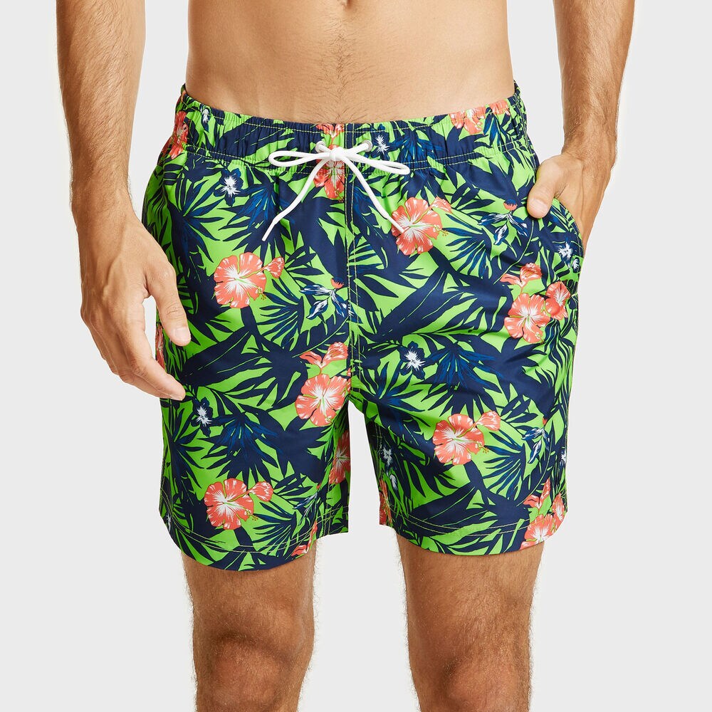 6" SWIM TRUNK IN FLORAL PRINT,Freshlime,large