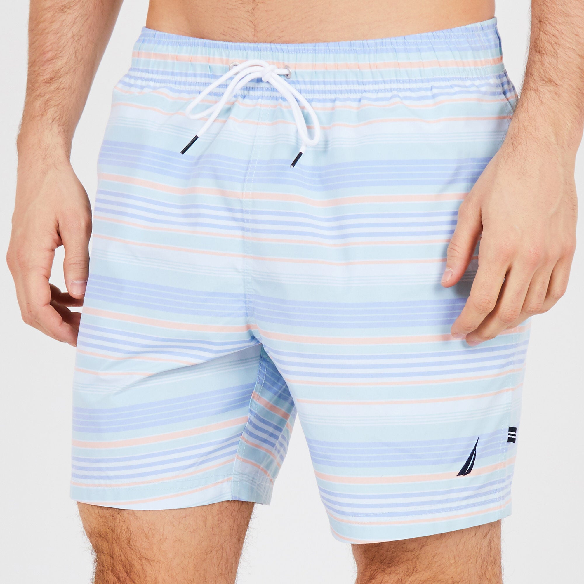 Big & Tall Summer Stripe Full-Elastic Swim Trunks,Starlight Blue,large