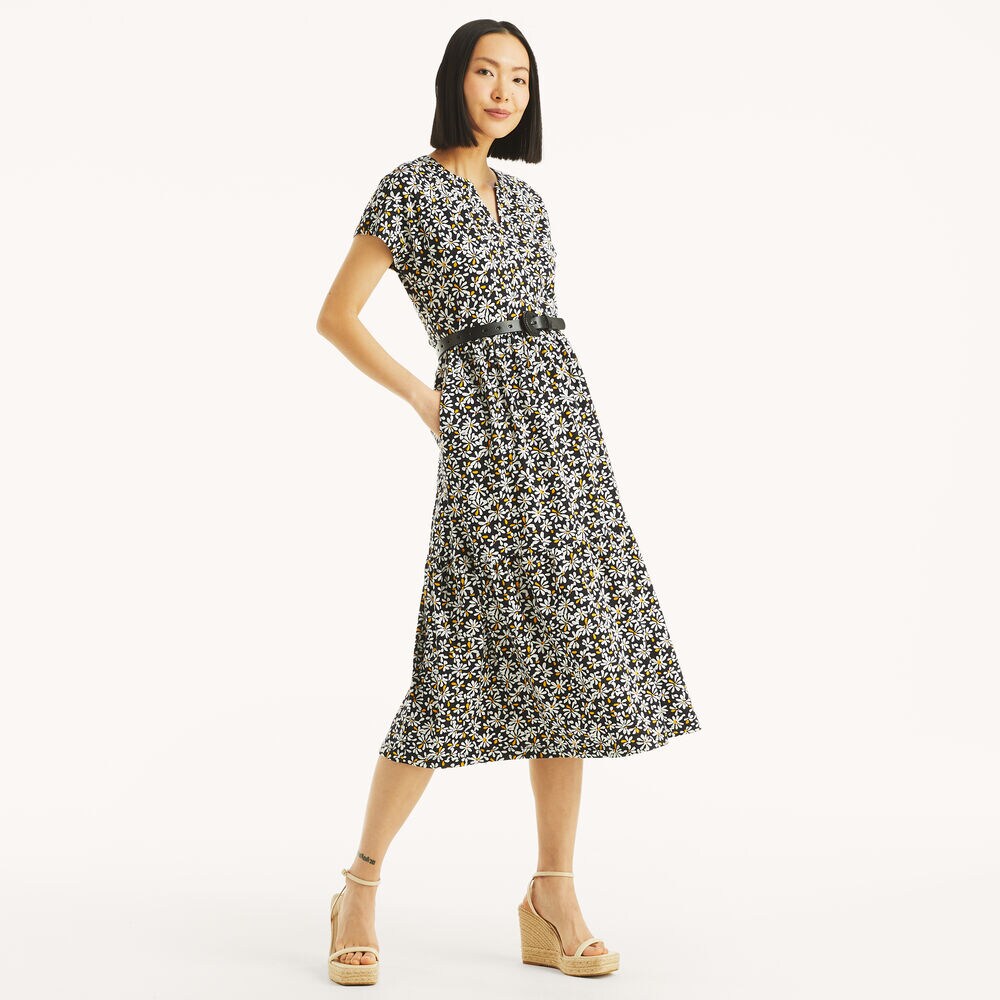 Printed Midi Dress,Navy,large