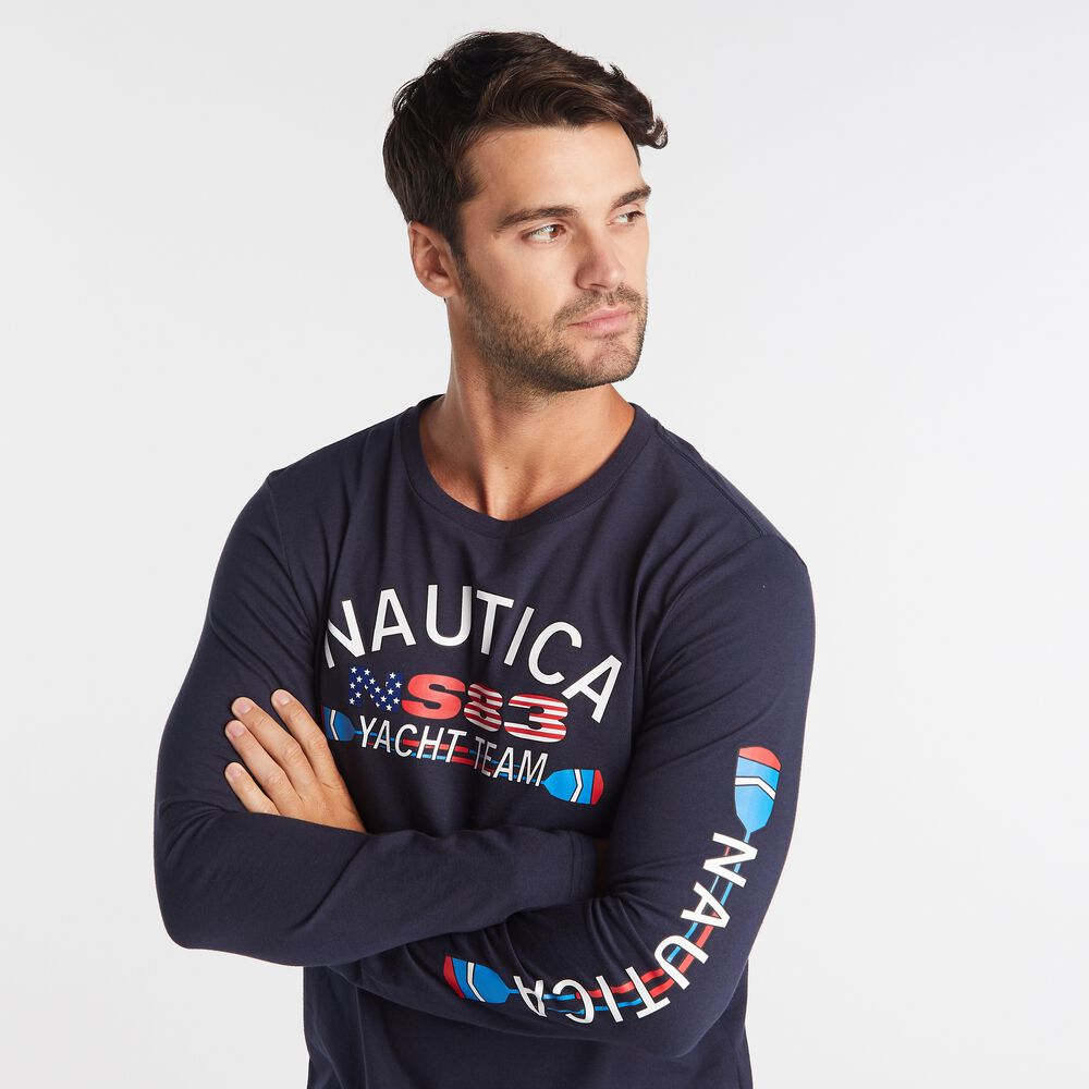 BIG & TALL LONG SLEEVE YACHT TEAM T-SHIRT,Navy,large