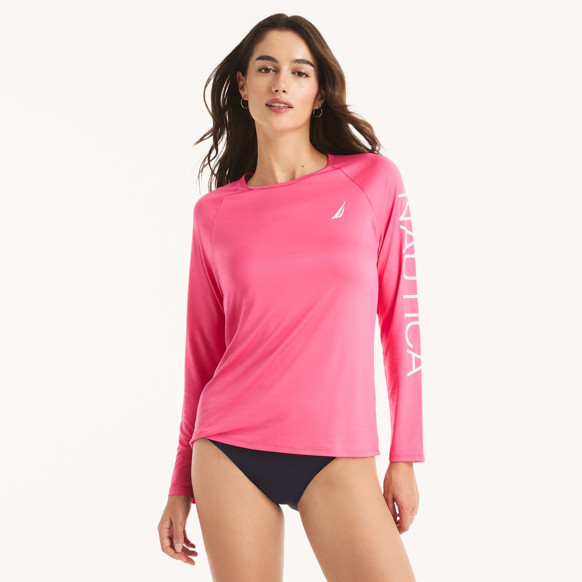 Logo Long-Sleeve Rash Guard Swim Shirt,Lilac,large