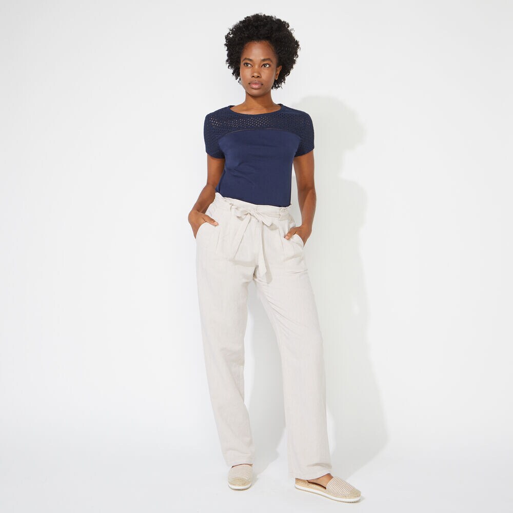LINEN BLEND HIGH WAIST PANTS,Sandcove,large