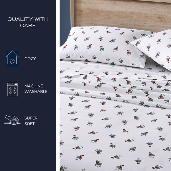 Snowflake Toss Print Full Flannel Sheet Set