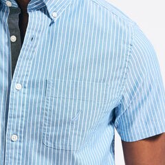 Slim Fit Short Sleeve Twill Shirt in Stripe,Clear Sky Blue,large