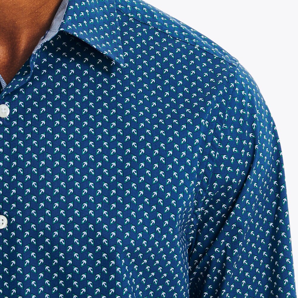 Navtech Trim Fit Printed Shirt,Estate Blue,large