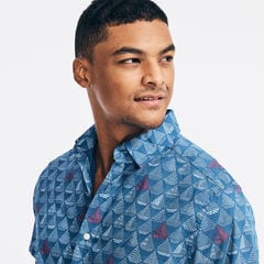 CLASSIC FIT STRETCH POPLIN SHIRT IN GEOMETRIC BOAT PRINT,Limoges,large