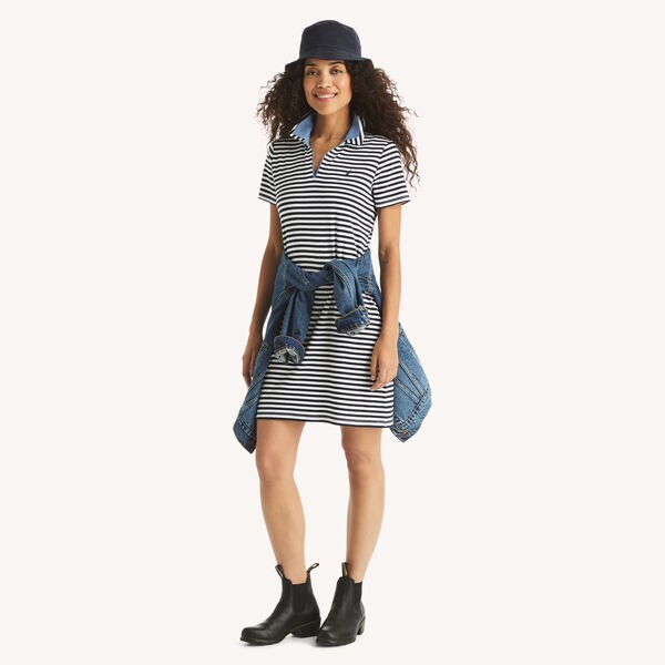 Striped Short-Sleeve Collared Dress
