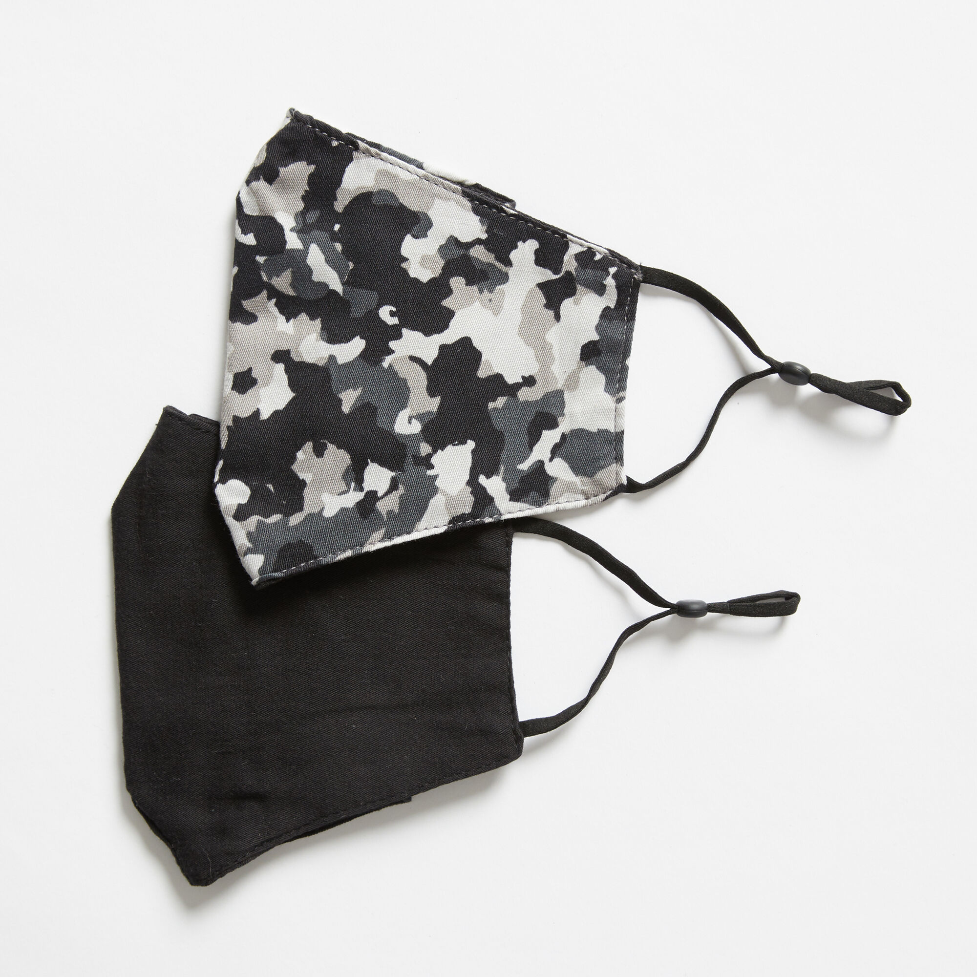 CAMOUFLAGE AND SOLID REUSABLE FACE MASK, 2 PACK,Grey Heather,large