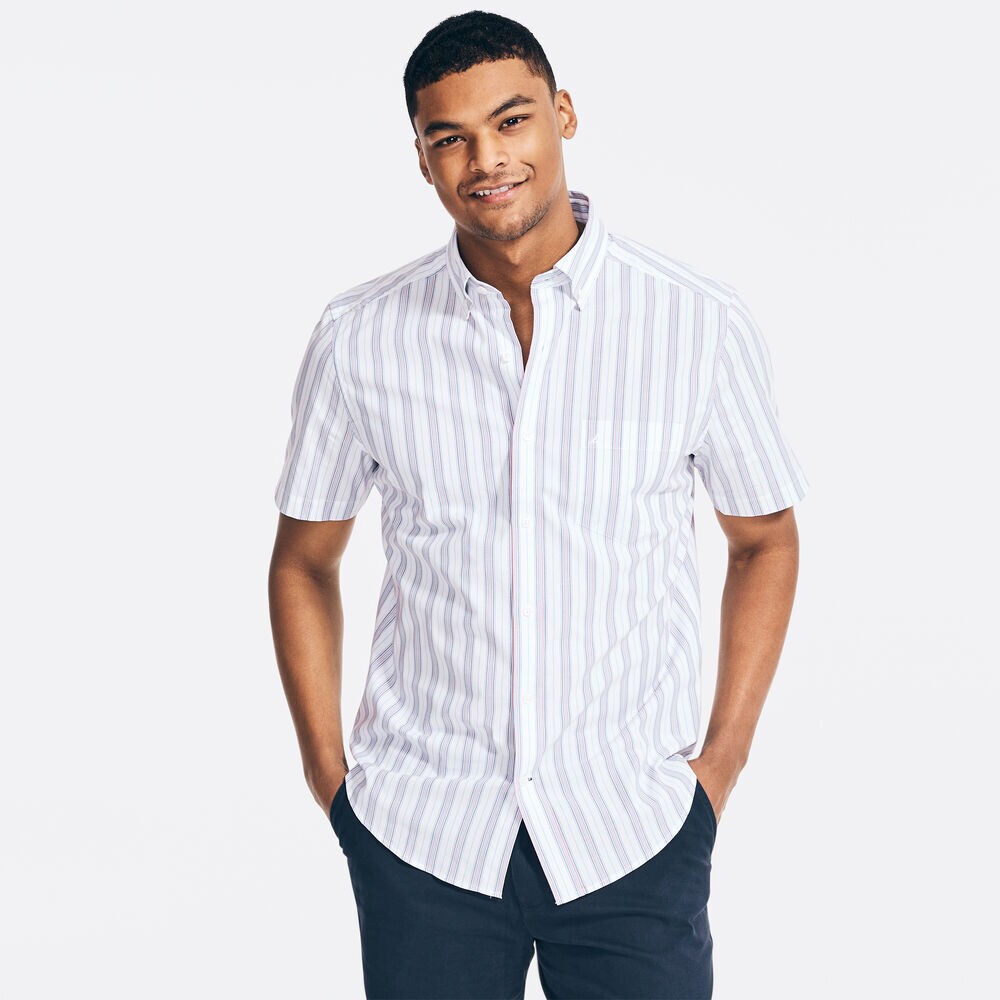 STRIPED SHORT-SLEEVE SHIRT,Bright White,large
