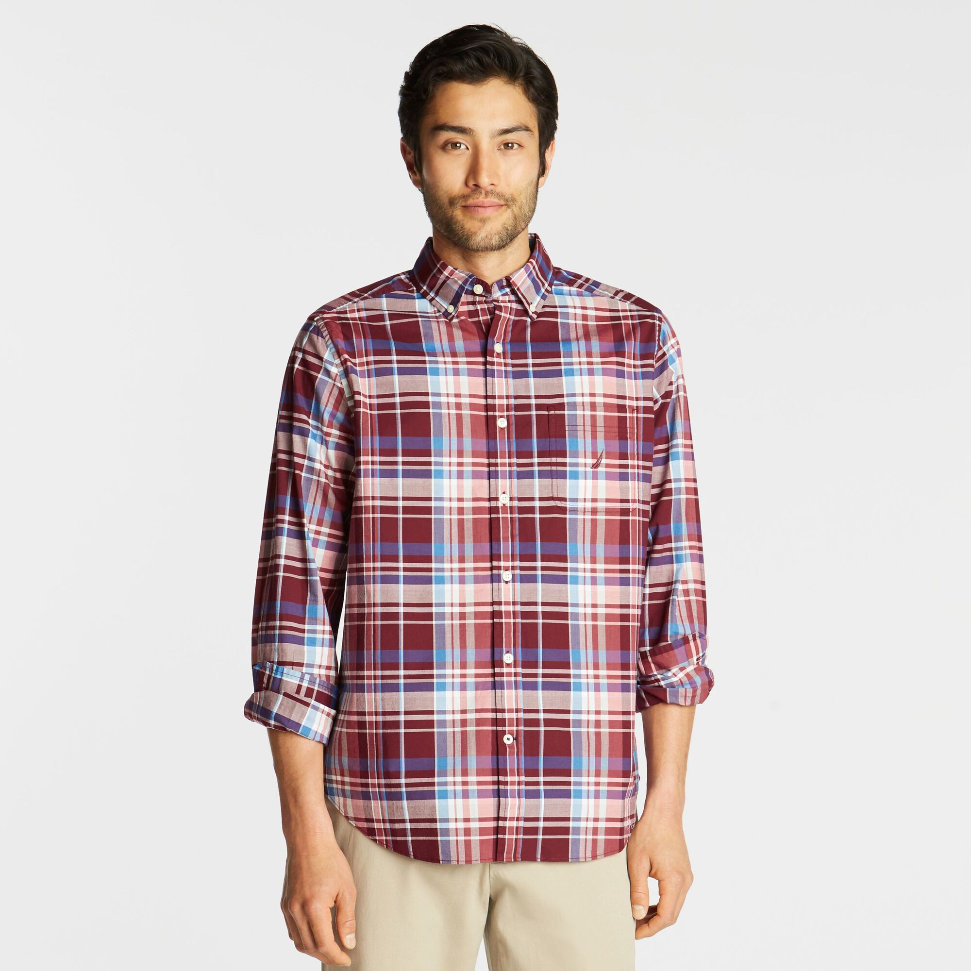CLASSIC FIT POPLIN SHIRT IN PLAID,Zinfandel,large