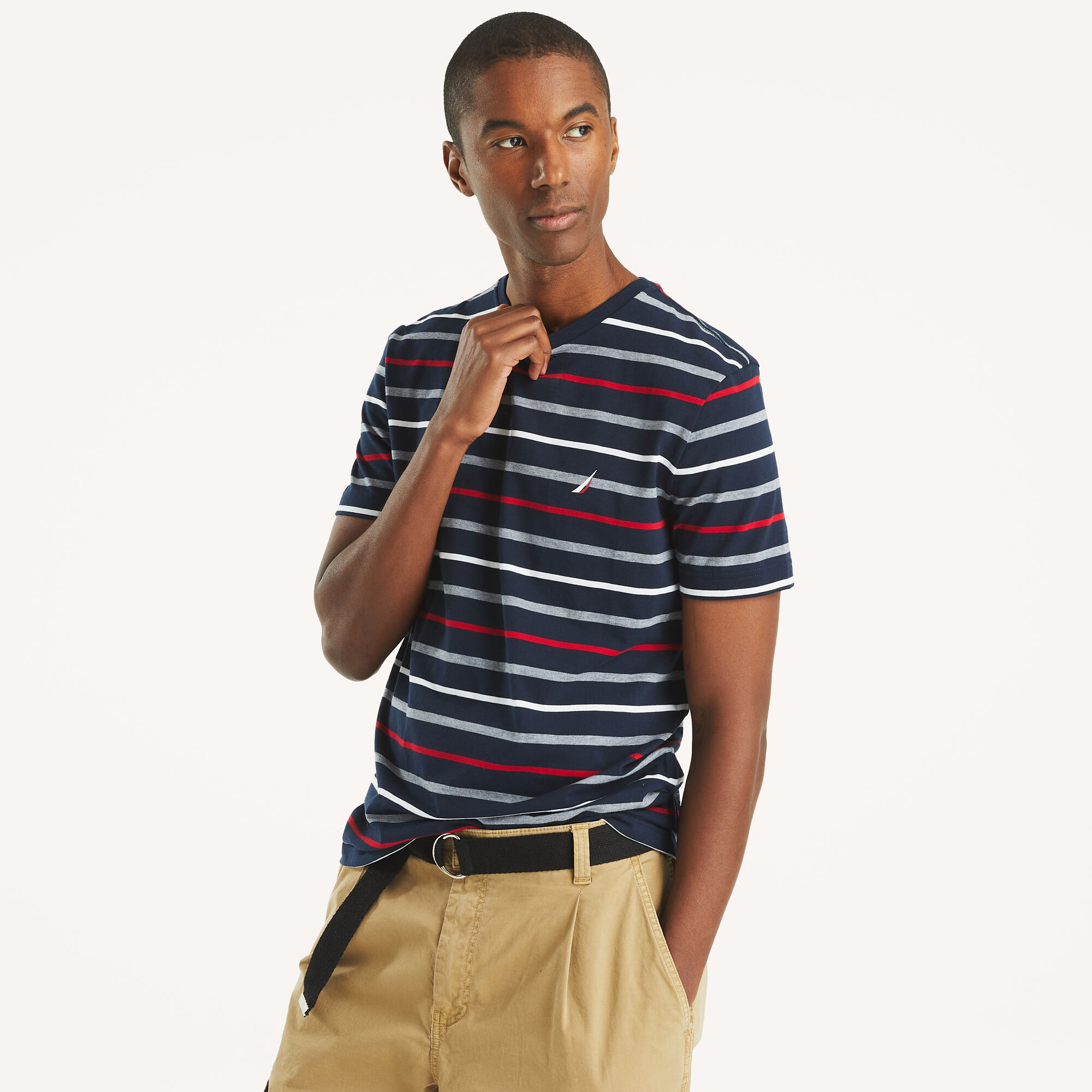 Navtech Striped Crewneck T-Shirt,Navy,large