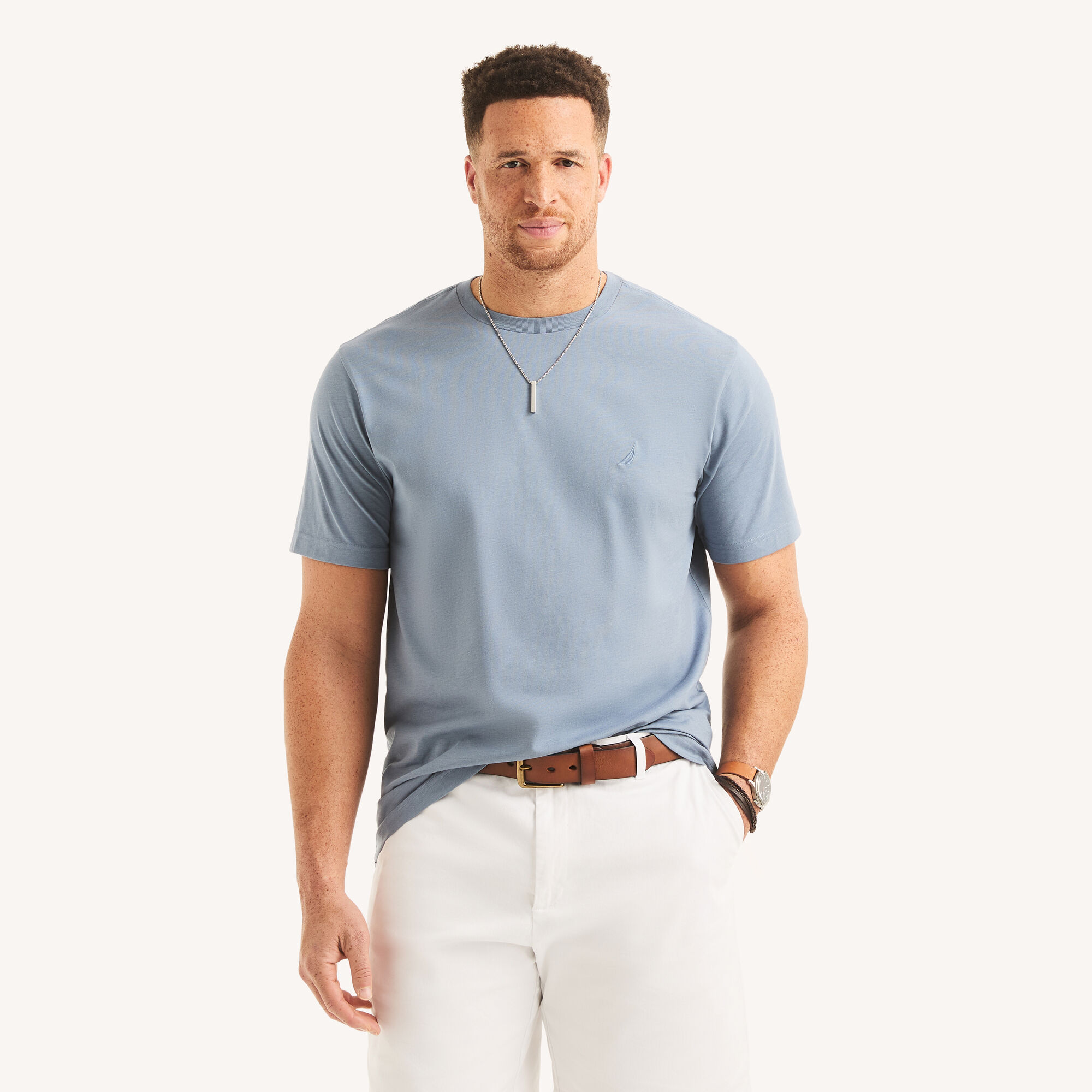 Big & Tall Heather Crewneck Deck T-Shirt,Anchor Blue Heather,large