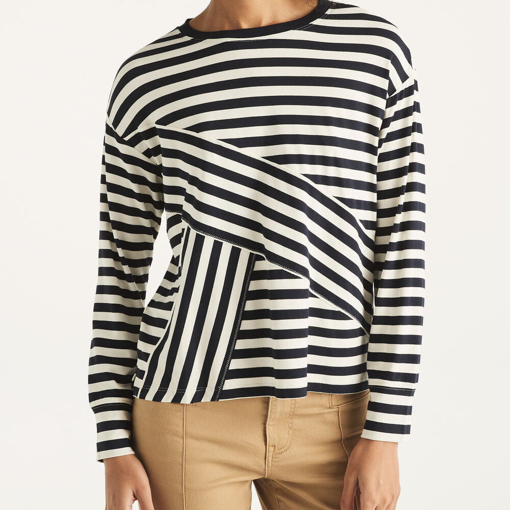 Pieced Striped Top,Navy,large