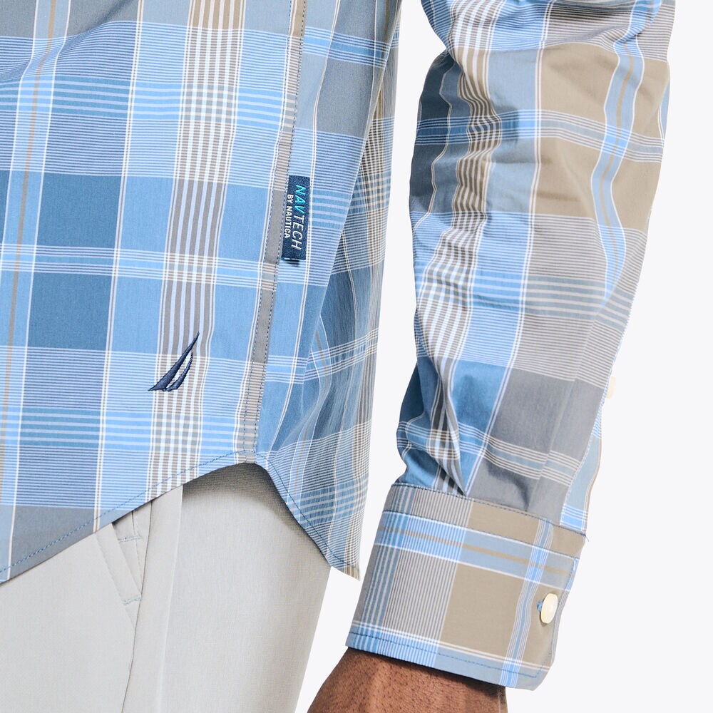 Navtech Trim Fit Plaid Shirt,Dock Blue,large