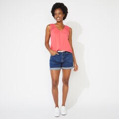 EYELET MIXED MEDIA TANK TOP,Persian Red,large