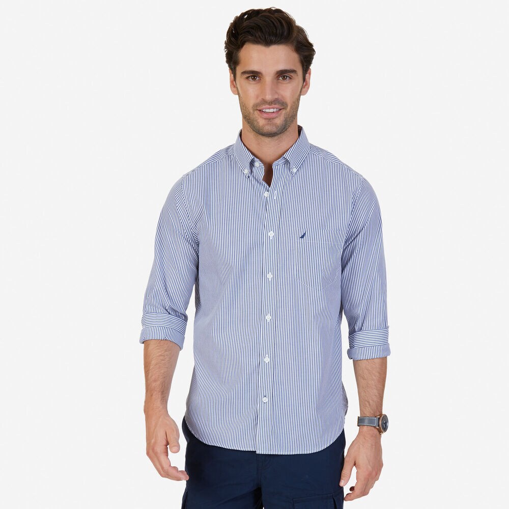 Long Sleeve Classic Fit Striped Button Down,J Navy,large