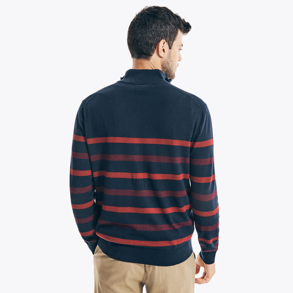 NAVTECH STRIPED QUARTER-ZIP SWEATER,Navy,large