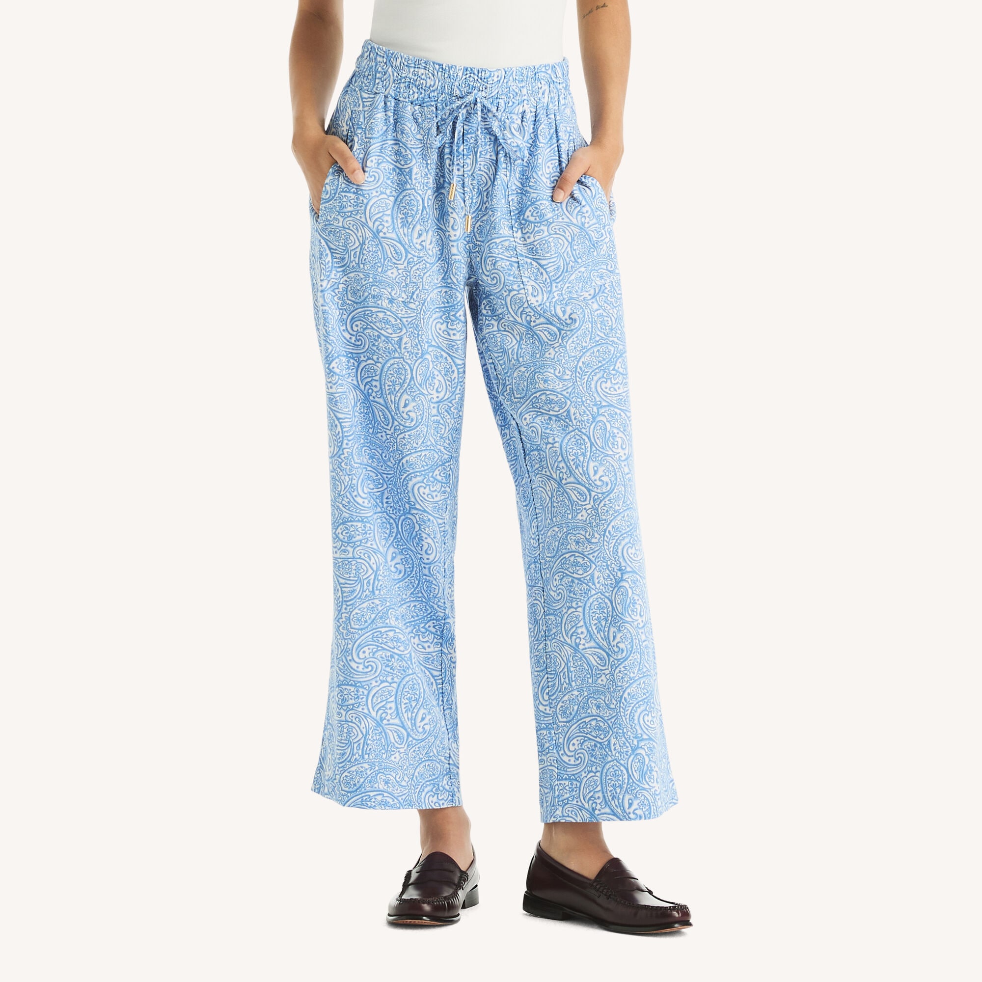 Printed Linen Pant,Atlantic Blue,large