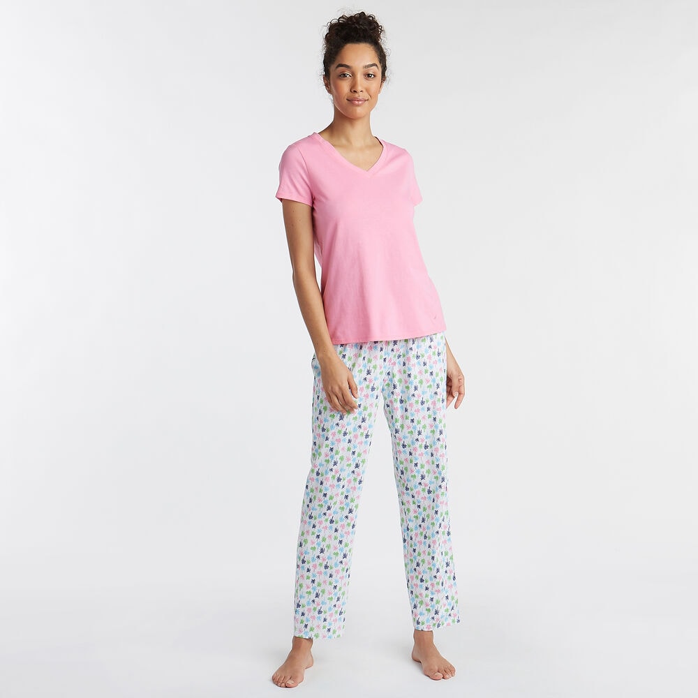 SHORT SLEEVE PAJAMA SET IN NEW PALM PRINT,Bright White,large