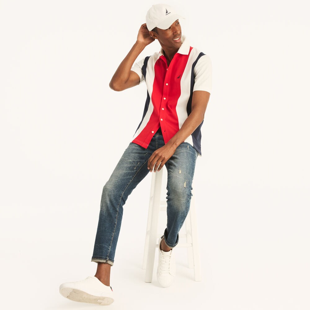 Classic Fit Pieced Polo Shirt,Sail White,large