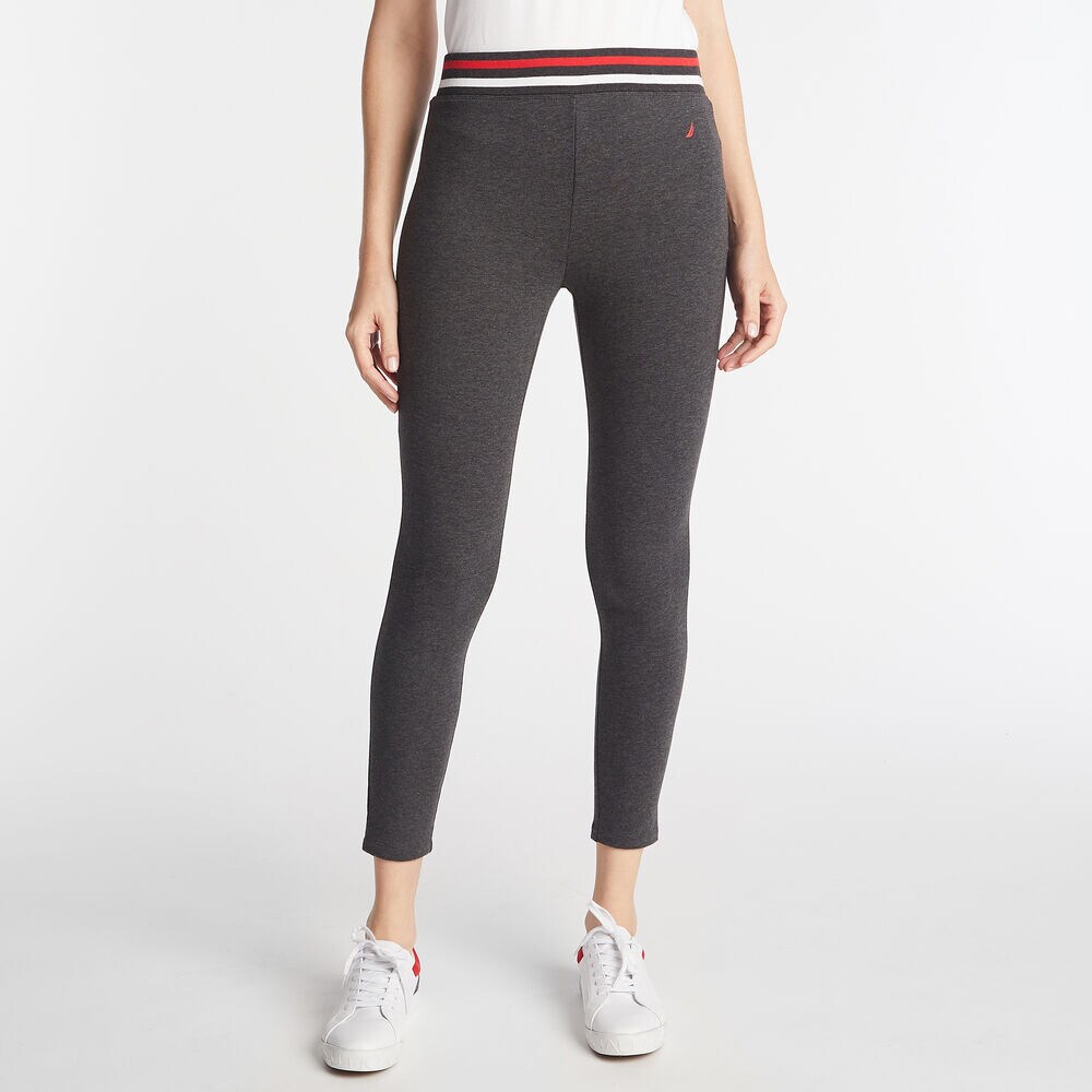 CONTRAST BAND FLEECE LINED LEGGING,Dark Black Heather,large
