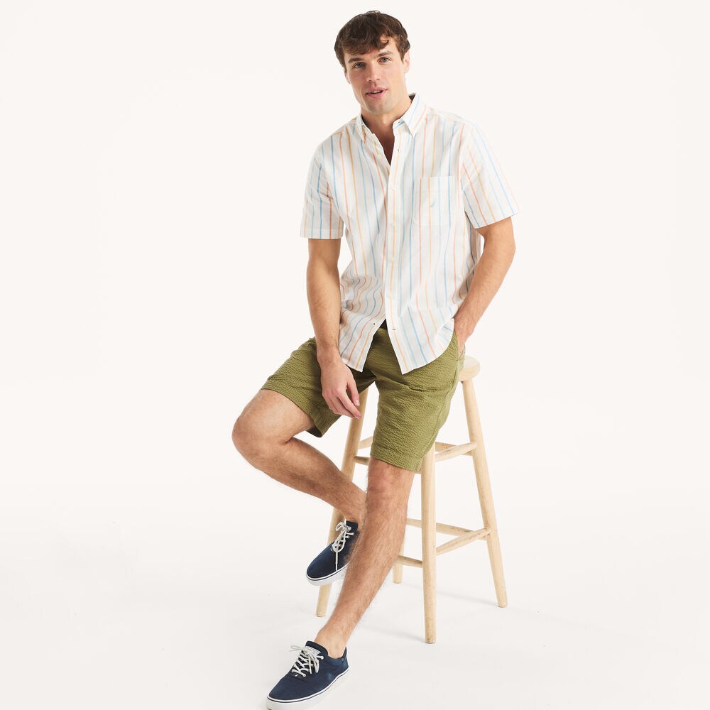 Striped Short-Sleeve Shirt,Sail White,large