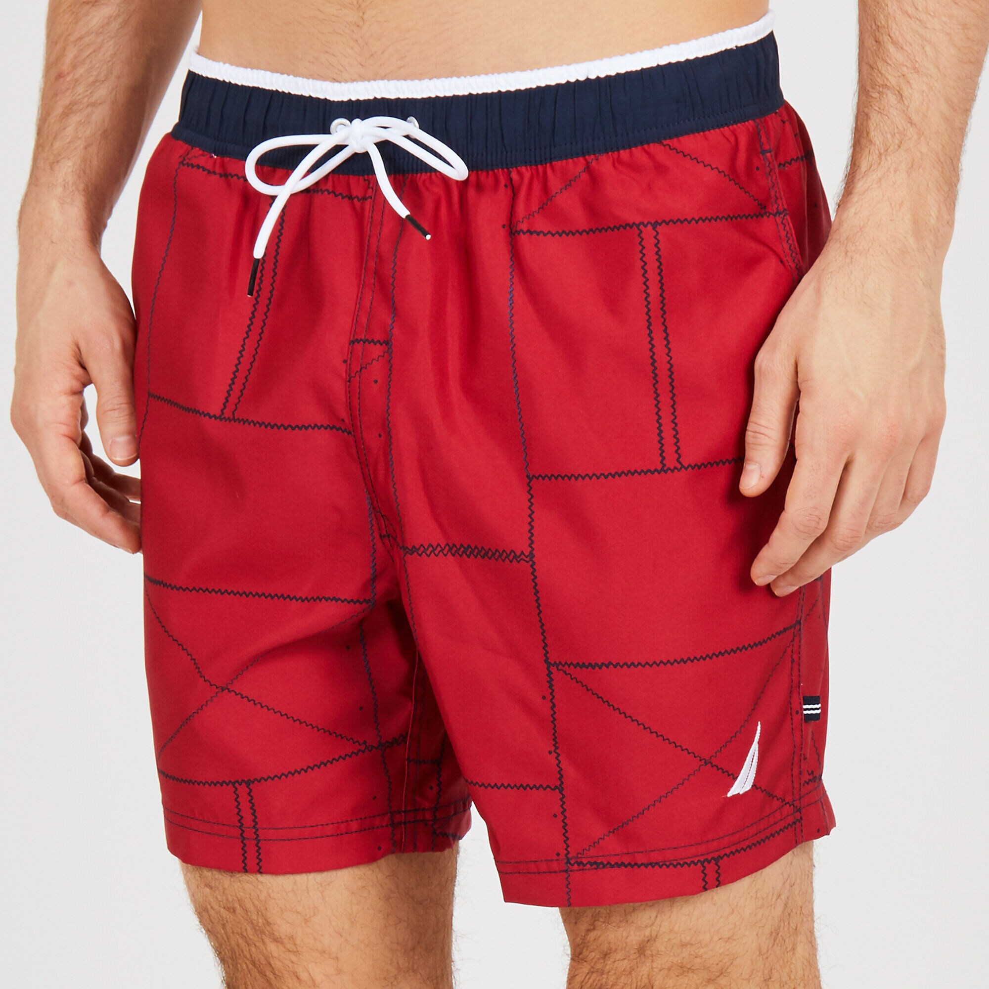 Sail Stitch Swim Trunks,Nautica Red,large