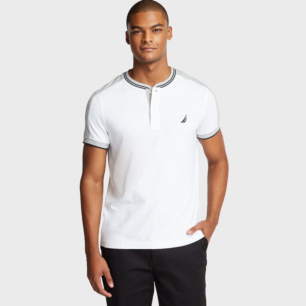 Short Sleeve Slim Fit Henley T-Shirt,Bright White,large