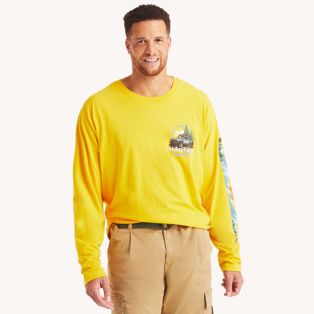 Big & Tall Long-Sleeve Graphic T-Shirt,Buoy Yellow,large