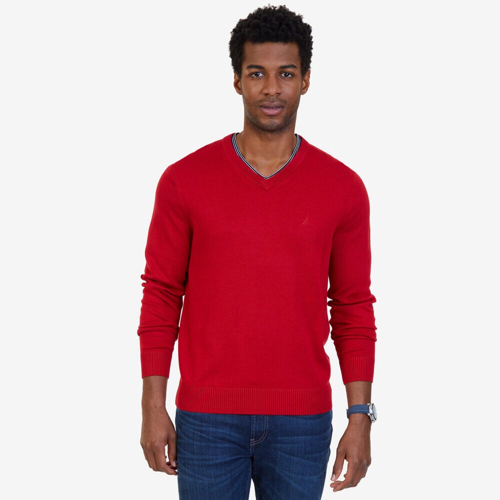Nautica V-Neck Sweater,Nautica Red,large