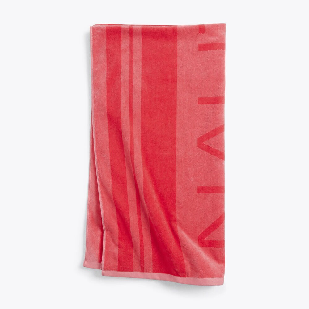 STRIPED LOGO JACQUARD BEACH TOWEL,Cardinal,large