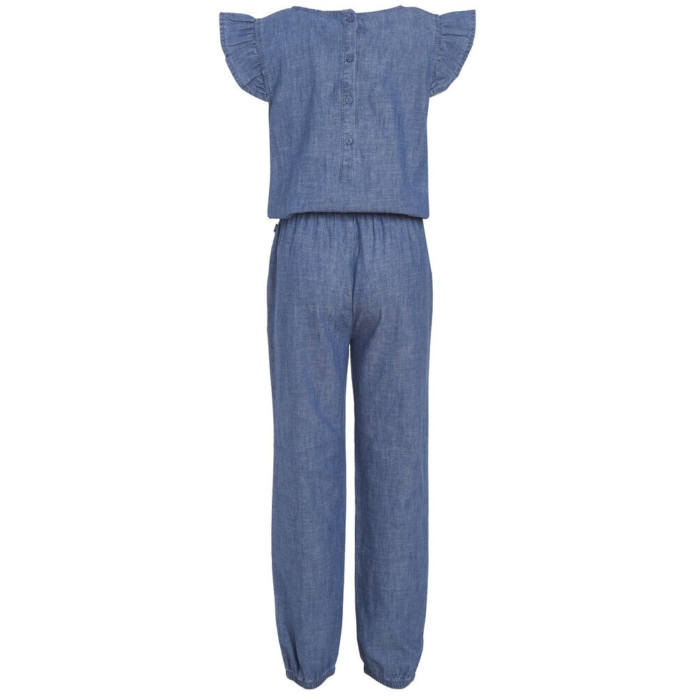 GIRLS' RUFFLE-TRIMMED CHAMBRAY JUMPSUIT (8-16),Light Tide Water Wash,large